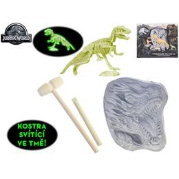 Jurský svět sada pro tesání kostry T-Rexe svítící ve tmě s doplňky v krabičce