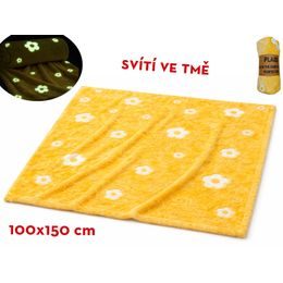 Deka 100x150cm žlutá s květinami svítící ve tmě v sáčku