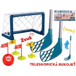 Hokej s brankami 23x16x16cm a hokejkami 70cm 2ks na baterie se světlem,zvukem a doplňky v krabičce