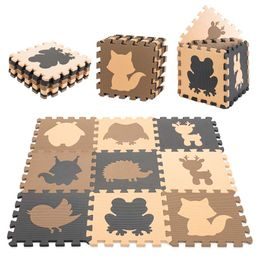 Pěnová podložka na puzzle pro děti 9 ks béžovo-hnědo-černá 85cm x 85cm x 1cm