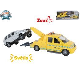 Kids Globe Traffic odtahovka 14cm kov zpětný chod na baterie světlo+zvuk s autem 11,5cm v krabičce