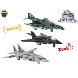 Mission Control letadlo vojenské 15,5cm kov zpětný chod na baterie světlo a zvuk 3druhy 12ks v DBX