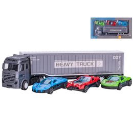 Auto nákladní 22cm kov volný chod s auty 3ks 7cm kov volný chod v krabičce