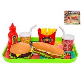 Fast food set potravin a nápojů 6ks s podnosem 26x19cm na kartě