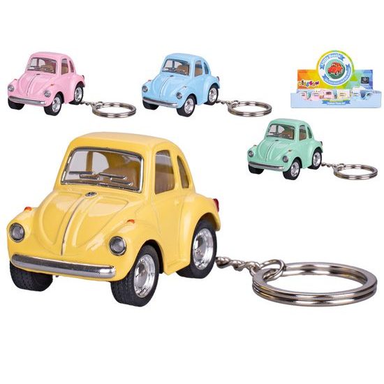 Kinsfun Volkswagen Beetle kov 5,5cm zpětný chod/přívěsek na klíče 4barvy 12ks v DBX