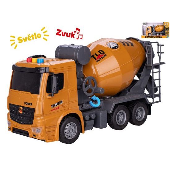 Auto stavební domíchávač 27cm na setrvačník na baterie se světlem a zvukem v krabičce