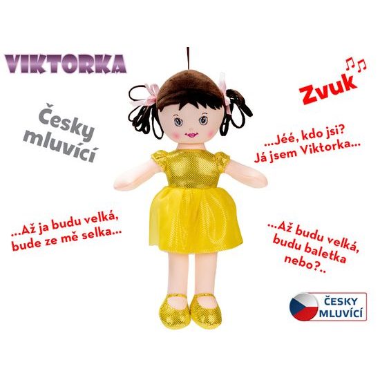 Panenka Viktorka hadrová 32cm česky mluvící na baterie žlutá 0m+ v sáčku