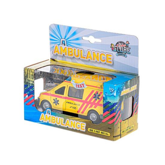 Kids Globe Traffic ambulance CZ kov 14cm zpětný chod na baterie se světlem a zvukem v krabičce