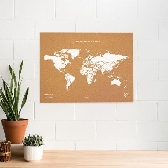 Korková nástěnná mapa světa- přírodní, bílá L