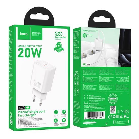 Gentle PD20W jednoportový adaptér na Type-C BÍLÝ