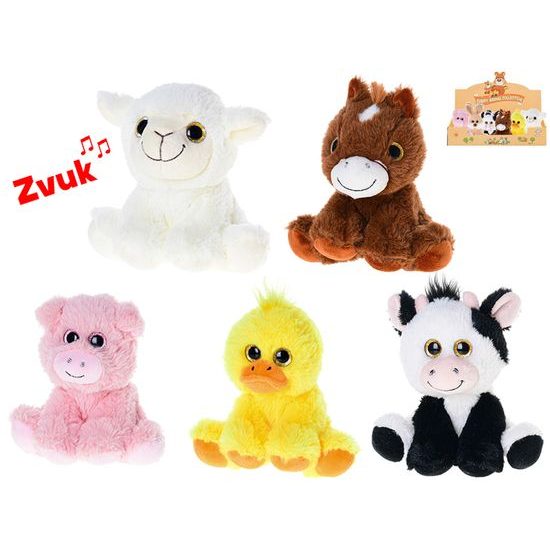 Zvířátko farma plyšové 14cm sedící na baterie se zvukem 5druhů 10ks v DBX