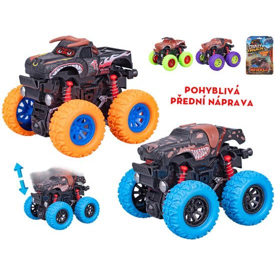Crazy Truck monster truck 9cm na setrvačník velká kola 4barvy na kartě