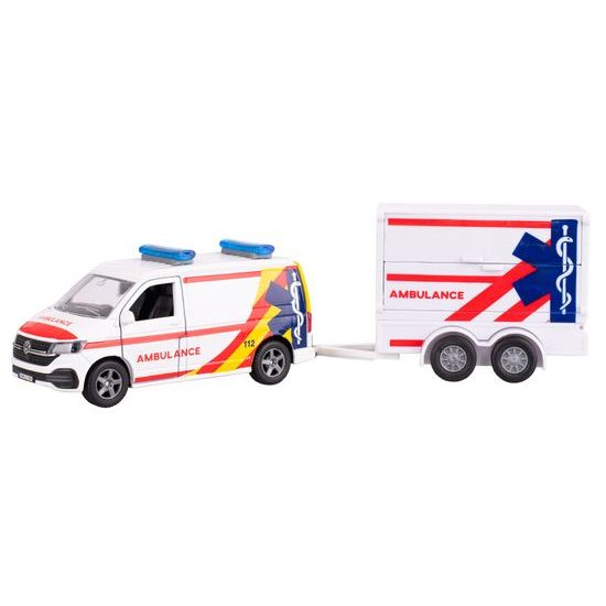 Kids Globe Traffic VW Transporter ambulance 27,5cm kov zpětný chod s přívěsem v krabičce