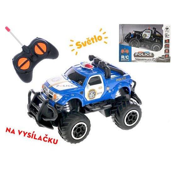 R/C auto terénní policie 14cm 27MHz plná funkce na baterie se světlem 2barvy v krabičce