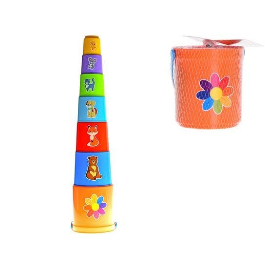 Pyramida skládací kalíšky s obrázky 7ks 12m+ v síťce