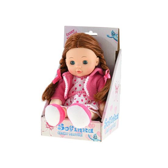 Panenka Sofinka hnědovláska 31cm mrkací měkké tělo na baterie česky mluvící v krabičce