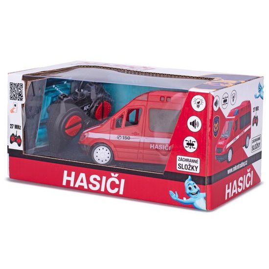 R/C auto hasiči CZ 17cm 27MHz plná funkce na baterie se světlem a zvukem v krabičce
