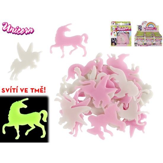 Unicorn jednorožec nálepky svítící ve tmě 24ks v krabičce 24ks v DBX