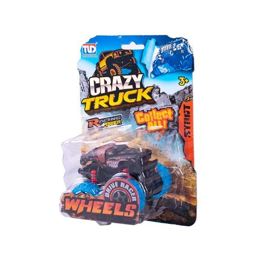 Crazy Truck monster truck 9cm na setrvačník velká kola 4barvy na kartě
