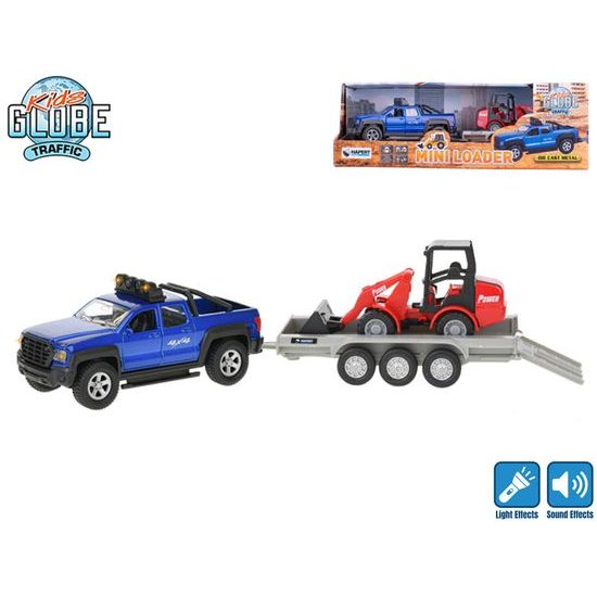 Kids Globe Traffic auto SUV 30cm na zpětný chod na baterie se světlem a zvukem s bagrem v krabičce
