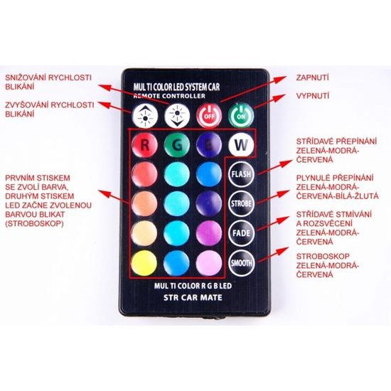 RGB LED autožárovky W5W T10 s dálkovým ovládáním, 2ks
