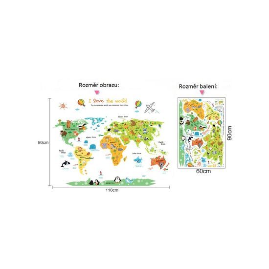 Samolepící dětská mapa světa se zvířátky