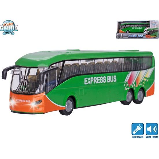 Kids Globe Traffic autobus 18,5cm kov zpětný chod na baterie se světlem a zvukem v krabičce