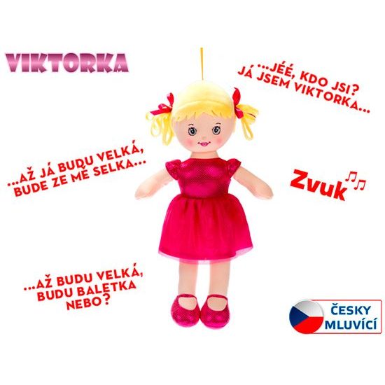 Panenka Viktorka hadrová 32cm česky mluvící na baterie tmavě růžová 0m+ v sáčku