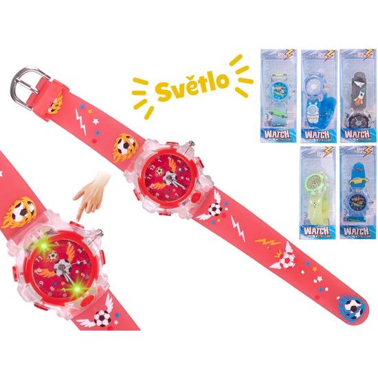 Hodinky náramkové analogové chlapecké na baterie se světlem 6druhů v krabičce