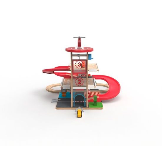 2Kids Toys Dřevěná garáž s vláčkodráhou