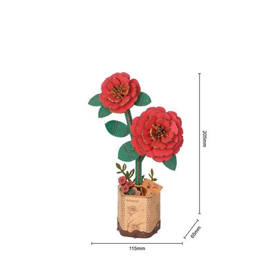 RoboTime 3D dřevěná skládačka Červená kamélie