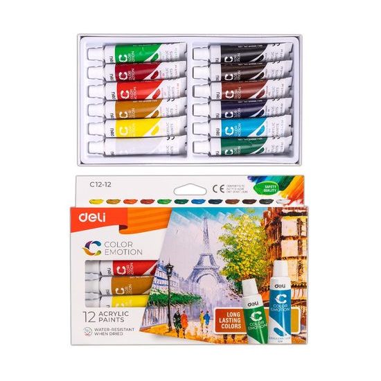 DELI Barvy akrylové Color Emotion 12barev 12ml