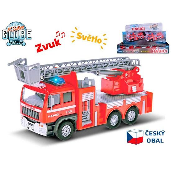Kids Globe Traffic hasiči CZ 14cm kov zpětný chod na baterie světlo a zvuk 12ks v DBX