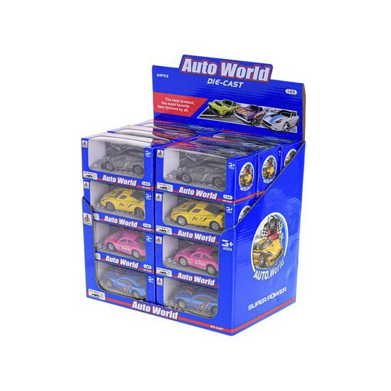Auto sportovní 7,5cm 1:64 kov zpětný chod 6druhů krabičce 36ks v DBX