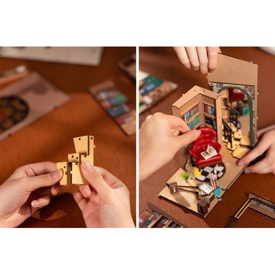 RoboTime 3D skládačka Zarážka na knihy Miniatura domečku Knihkupectví