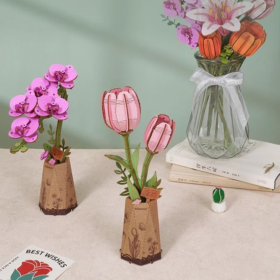 RoboTime 3D dřevěná skládačka Fialová orchidej