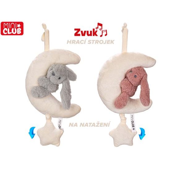 Mini Club měsíček plyšový 35cm se zajíčkem a hracím strojkem na natažení 2barvy 0m+