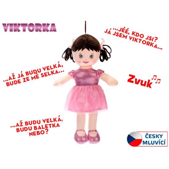 Panenka Viktorka hadrová 32cm česky mluvící na baterie světle růžová 0m+ v sáčku