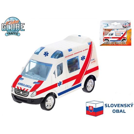 Kids Globe Traffic auto slovenská ambulance 8cm kov zpětný chod v krabičce