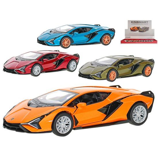 Kinsmart Auto Lamborghini Sián 12,5cm 1:40 kov zpětný chod 4barvy 12ks v DBX