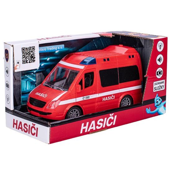 Auto hasiči CZ 21,5cm 1:20 na setrvačník na baterie se světlem a zvukem v krabičce