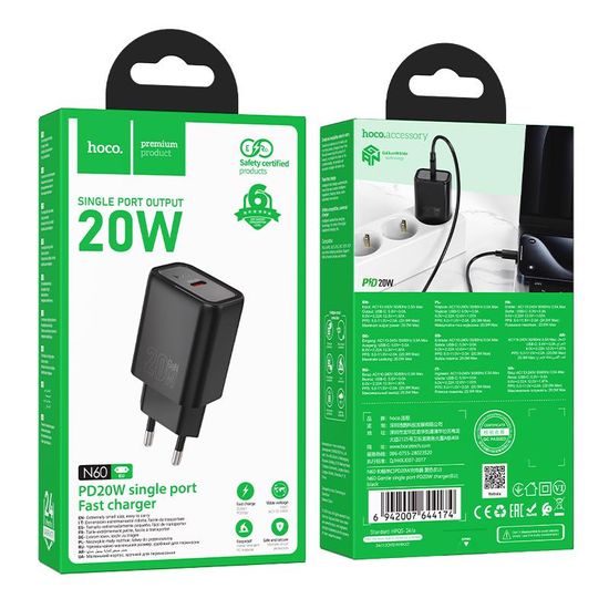 Gentle PD20W jednoportový adaptér na Type-C ČERNÝ