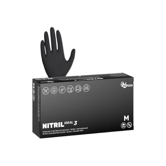 Nitrilové rukavice NITRIL IDEAL3 100ks, nepudrované, černé, vel. M, 3.5 g
