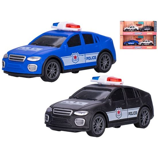 Auto policejní 10cm na setrvačník 3barvy 2ks v krabičce