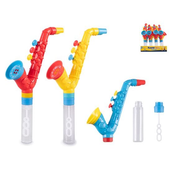 Bublifuk 27cm se saxofonem pískacím 3barvy 12ks v PDQ