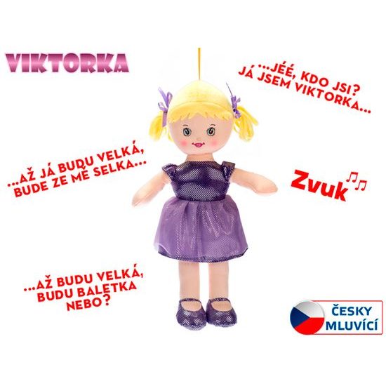 Panenka Viktorka hadrová 32cm česky mluvící na baterie fialová 0m+ v sáčku