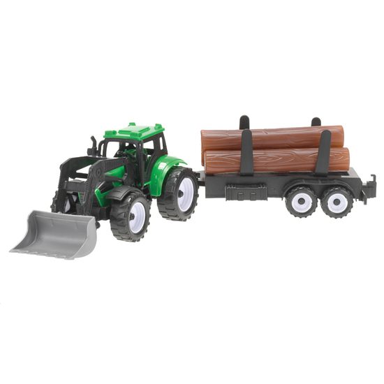 Traktor nakladač 17cm 3druhy na setrvačník + 2vlečky v krabičce