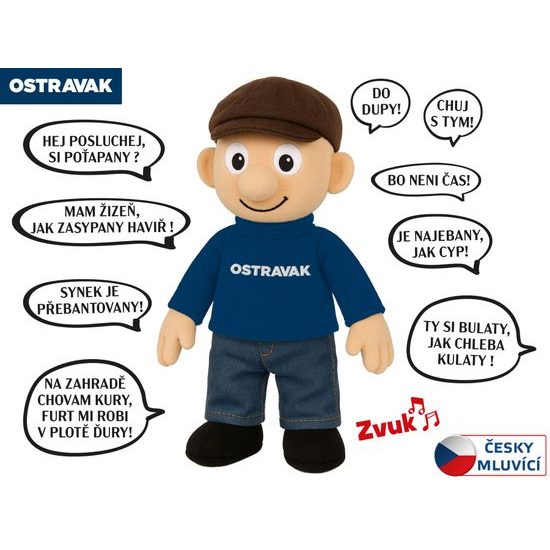Panáček Ostravak 32cm na baterie mluvící po ostravsku 0m+ v sáčku