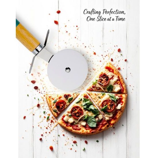 Kráječ na pizzu s dřevěnou rukojetí – růžovo-modrý