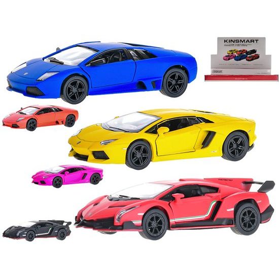 Kinsmart Lamborghini 1:36 13cm kov matný lak zpětný chod 3druhy 2barvy 12ks v DBX